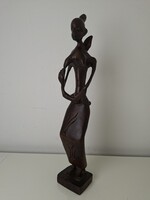 Régi egzotikus fafaragás faragott afrikai nő szobor gyíkkal 25.5 cm