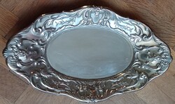 Ezüstözött ovális fémtál/kosár, jelzetlen, 20. századi