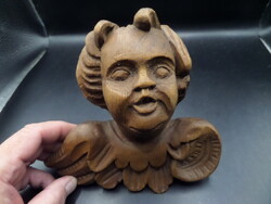 Kézzel faragott (eredeti) VINTAGE szecessziós stílusú 18 x 20 cm fából készült angyal