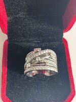 Széles moissanite gyémánt gyűrű 925 sterling ezüst foglalatban