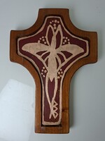 Mid century Barkos Bea Beáta : Tűzzománc kereszt feszület 20 cm