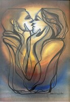 Nagyméretű (50x70) selyemre festett Macskássy kép