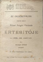 Erzsébetfalva Állami Polgári Fiúiskola  Értesítője az 1921-22.tanévről