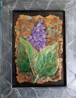 Prima díjas művésztől Orgonavirágzás c. zománcozott miniatúra kép. 22x 17 cm Károlyfi Zsófia(1952)