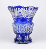 1X662 Régi talpas kék csiszolt kristály váza 16 cm