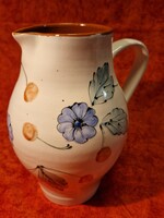 Mázas cserép korsó, csodaszép, vidám festéssel, 24x20 cm