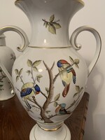 Hollóházi porcelán váza – kézzel festett, aranyozott, madaras motívummal (42 cm)