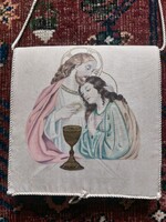 Antik selyem elsőáldozó tarisznya szarvasbőr béléssel