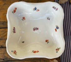 Zsolnay virágmintás salátás - köretes porcelán tál, jelzett Hüttl, Bán és Mihalik jelzéssel