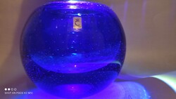 Christianen Hütte Schott Zwiesel kék kontrollált buborékos üveg váza jelzett eredeti