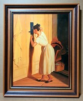 Szepesi Andor: Kukucskáló, szép keretben! olajfestmény - Budapesti Alkotó Fórum