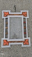 Antik festett Tramp Art kép vagy tükör keret 1909-ből keret mérete: 86,5 cm x 64,5 cm