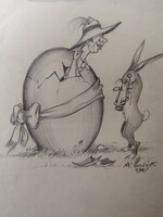 CSERKÉSZ KARIKATÚRA, JELZETT GRAFIKA 1934-BŐL - LÉGY RÉSEN!