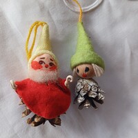 Karácsonyfadísz-  régebbi toboz manók- kézműves  2 db retro