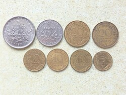 Franciaország 8 db Különböző Érme 5,10,20 Centimes 1,5 Frank Francs 1960-1992