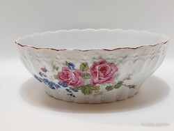 Gyöngyös, rózsa mintás pogácsás, koma tál, Cseh, 21,5 cm