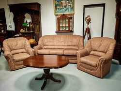 Vadonatúj minőségi szövet ülőgarnitúra + vendégágy , kényelmes barna ágyazható kanapé + két fotel