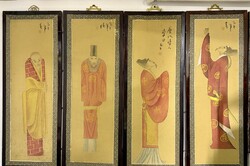 Régi kínai kézzel vászonra festett képek.(4 db), ázsiai, japán, keleti, indiai