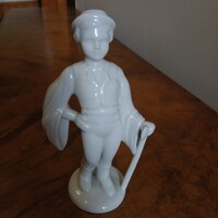 Csodás régi fehérmázas Herendi porcelán szobor: favágó fiú (15x8,3x5 cm)