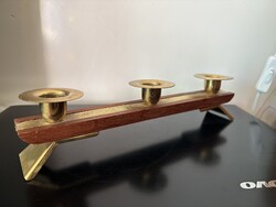 Mid-century skandináv dán teakfa és réz gyertyatartó