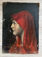 Jean-Jacques Henner francia festő után Kováts Lászlóné által festett női arckép 1901-ből