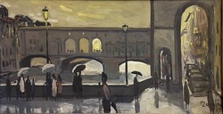 Demjèn Attila (1926-1973) Firenzei Pontevecchio hid, olaj vászont J.j.l. 61x31cm
