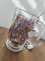 Talpas üveg pohár - páva mintásan