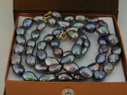 Gyöngyház Fekete/Multikolor Barokk Gyöngy Nyaklánc És Karkötő Szett 14 K Arany 10 mm-es Gyöngyökkel