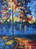 Esti fények című festmény (L.Afremov nyomán) - tájkép