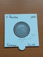 SPANYOLORSZÁG 5 PESETA 1957 (66) Francisco Franco, Réz-nikkel, SHORT 7,  PAPÍRTOKBAN