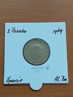 SPANYOLORSZÁG 1 PESETA 1966 (69) Alumíniumbronz, Francisco Franco PAPÍRTOKBAN
