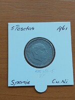 SPANYOLORSZÁG 5 PESETA 1957 (61) Francisco Franco, Réz-nikkel  PAPÍRTOKBAN