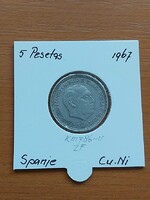 SPANYOLORSZÁG 5 PESETA 1957 (67) Francisco Franco, Réz-nikkel,  PAPÍRTOKBAN