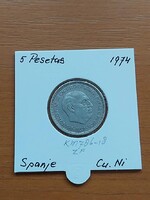 SPANYOLORSZÁG 5 PESETA 1957 (74) Francisco Franco, Réz-nikkel,  PAPÍRTOKBAN
