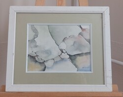 (K) Barsi Ferenc absztrakt akvarell festménye 44x36 cm kerettel