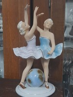 Alt Német,Germany Fasold & Stauch Bock Wallendorf Balerina Pár Porcelán Figura.23 cm.