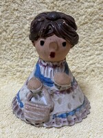 Kerámia lány figura, csengő, dísztárgy , Antalfiné Szente Katalin