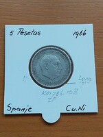 SPANYOLORSZÁG 5 PESETA 1957 (66) Francisco Franco, Réz-nikkel, LONG 7,  PAPÍRTOKBAN