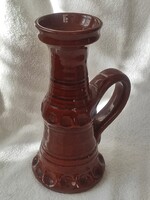 Karcagi Ifj. Szabó kerámiaműhelyben készült mázas agyag gyertyatartó