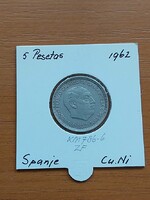SPANYOLORSZÁG 5 PESETA 1957 (62) Francisco Franco, Réz-nikkel  PAPÍRTOKBAN