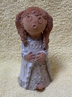 Kerámia lány figura, csengő, dísztárgy , Antalfiné Szente Katalin