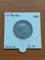 SPANYOLORSZÁG 25 PESETA 1957 (69) Francisco Franco, Réz-nikkel,  PAPÍRTOKBAN