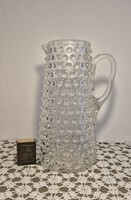 Nagyméretű bütykös kancsó, Zemplén 20. sz. eleje, színtelen hutaüveg m: 26 cm