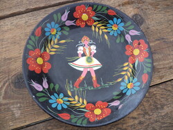 Gránit fali tányér festett népi motívum