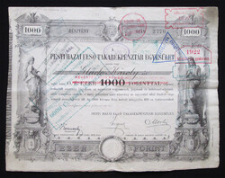Pesti Hazai Első Takarékpénztár részvény 1000 forint 1901 - kézi dátum!