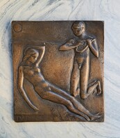 Pál Mihály: Daphnis és Chloe (bronz dombormű, plakett) görög mitológia, akt, szerelmesek