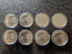 8 db 200 éves a Magyar Tudományos Akadémia forgalmi 200 Ft emlékérme méretpontos kapszulában