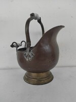 Antik patinás vörösréz virág kaspó delfti mintás porcelán sárgaréz füllel 733 6838