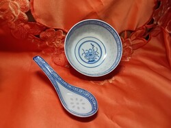 Rizsszemes kínai porcelán rizses tál kanállal