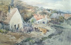 AKCIÓ! Szalóky Sándor: Falusi életkép (akvarell, 1955) Munkácsy-díjas festő